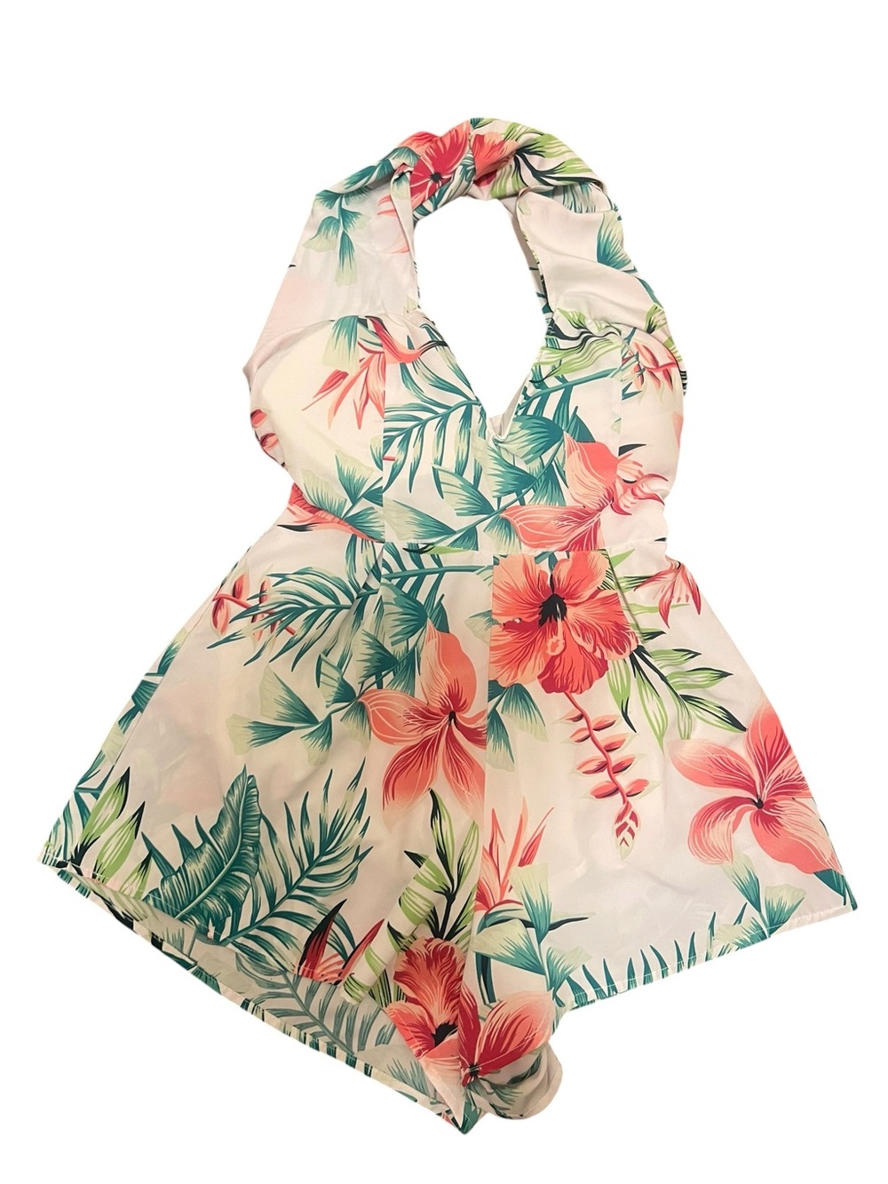 Pink Lily Halter Tropical Floral Print Romper S